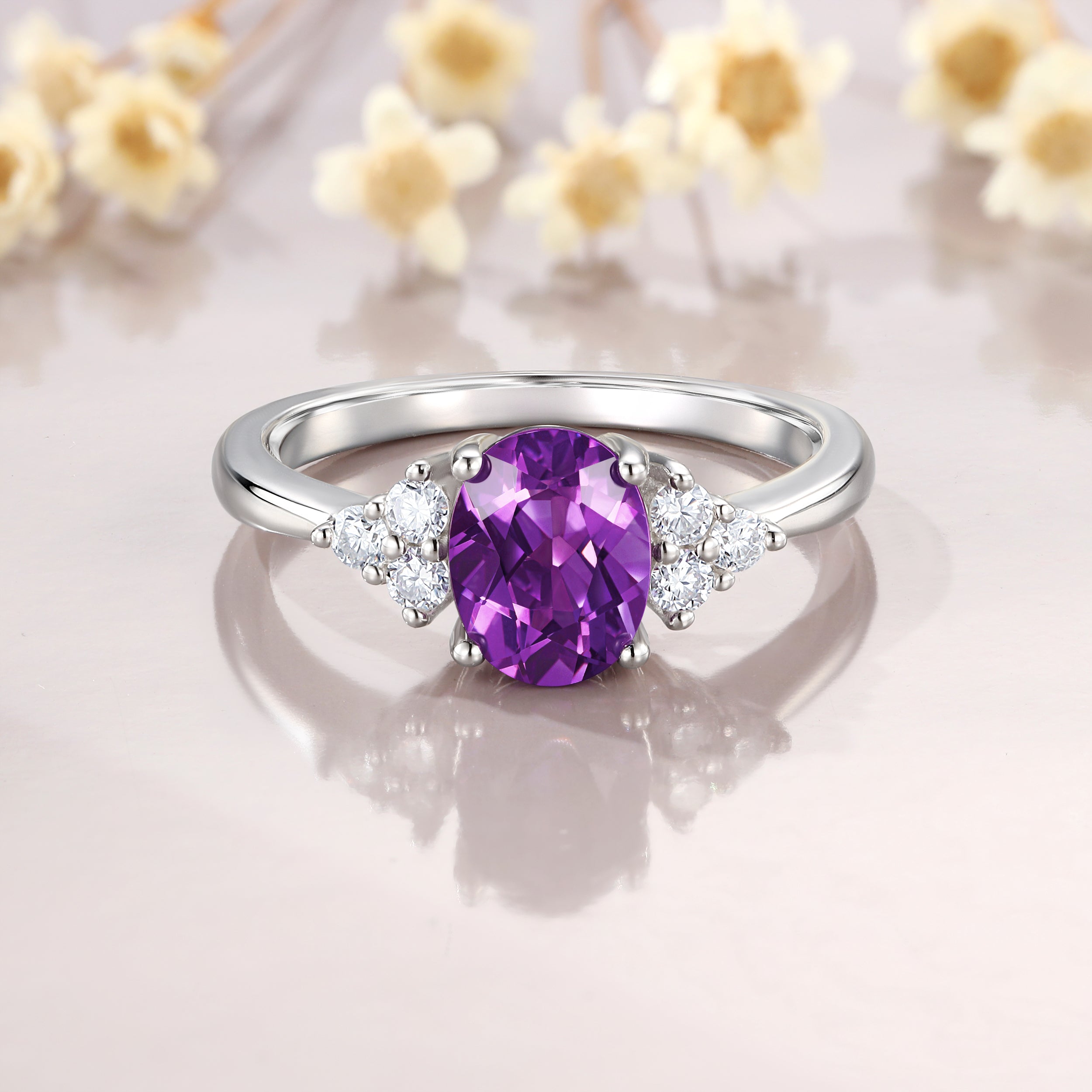 Vintage Amethyst engagement ring women unique white gold moissanite engagement ring dainty diamond bridal ring promise buy ring Anniversary gift