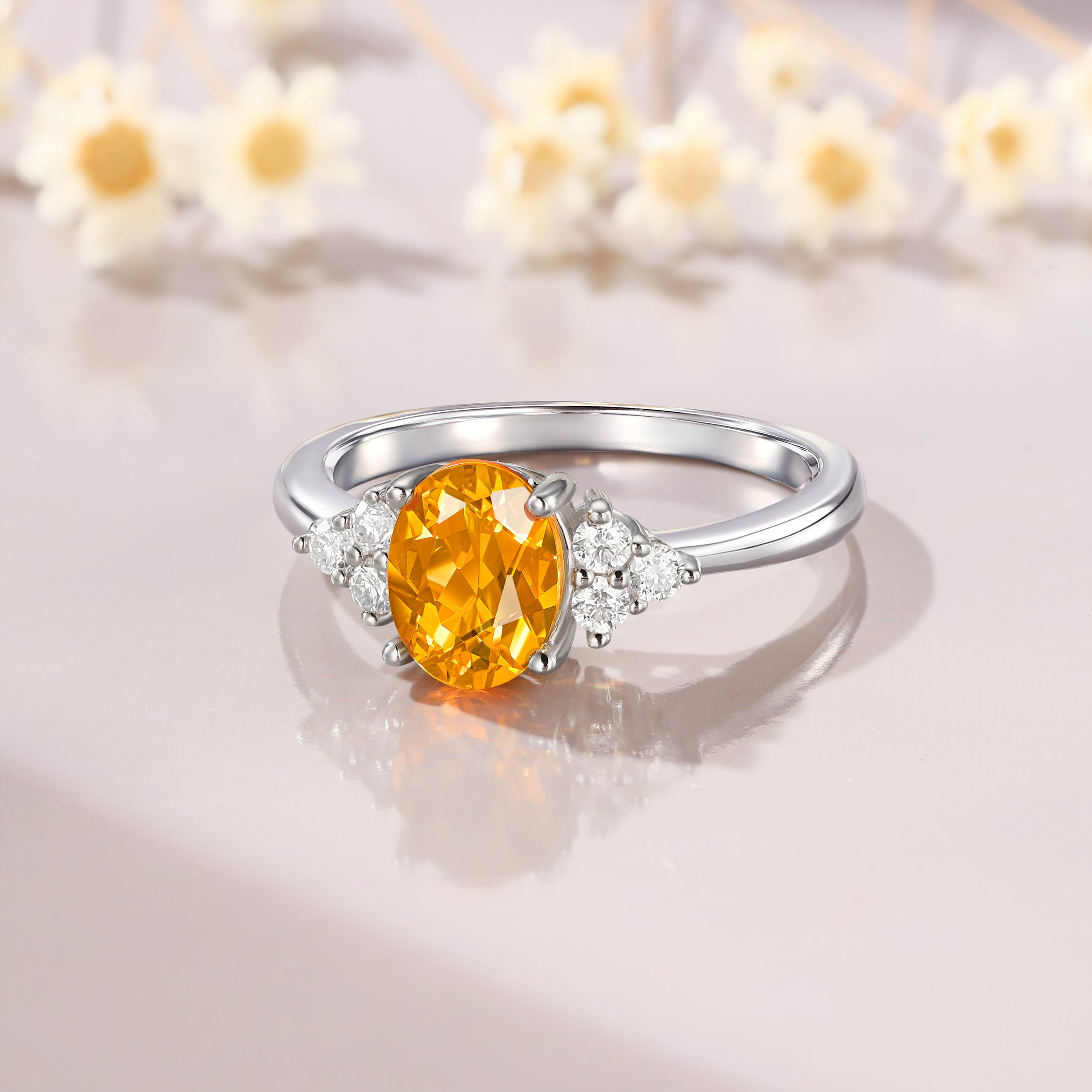 Ring for Scorpio Sagittarius, 6x8mm 1 1/2ct Citrine Oval Cut Ring, Moissanite Ring, Nov. Birthstone, Engagement Ring for Women, Gift for Her