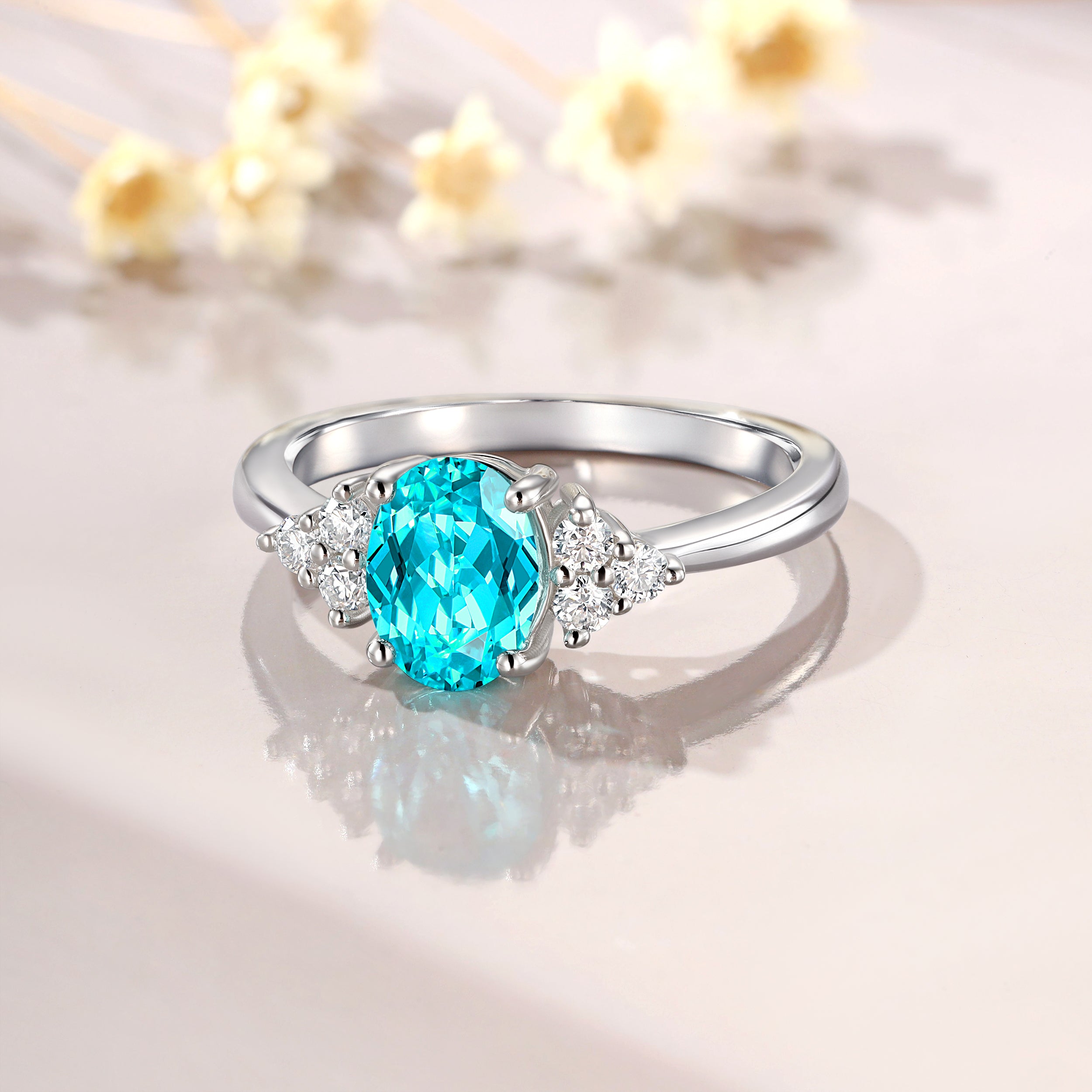 Ring for Libra & Scorpio, 6x8mm 1 1/2ct Paraiba Oval Cut Ring, Moissanite Ring, October Birthstone, Engagement Ring for Women, Gift for Her