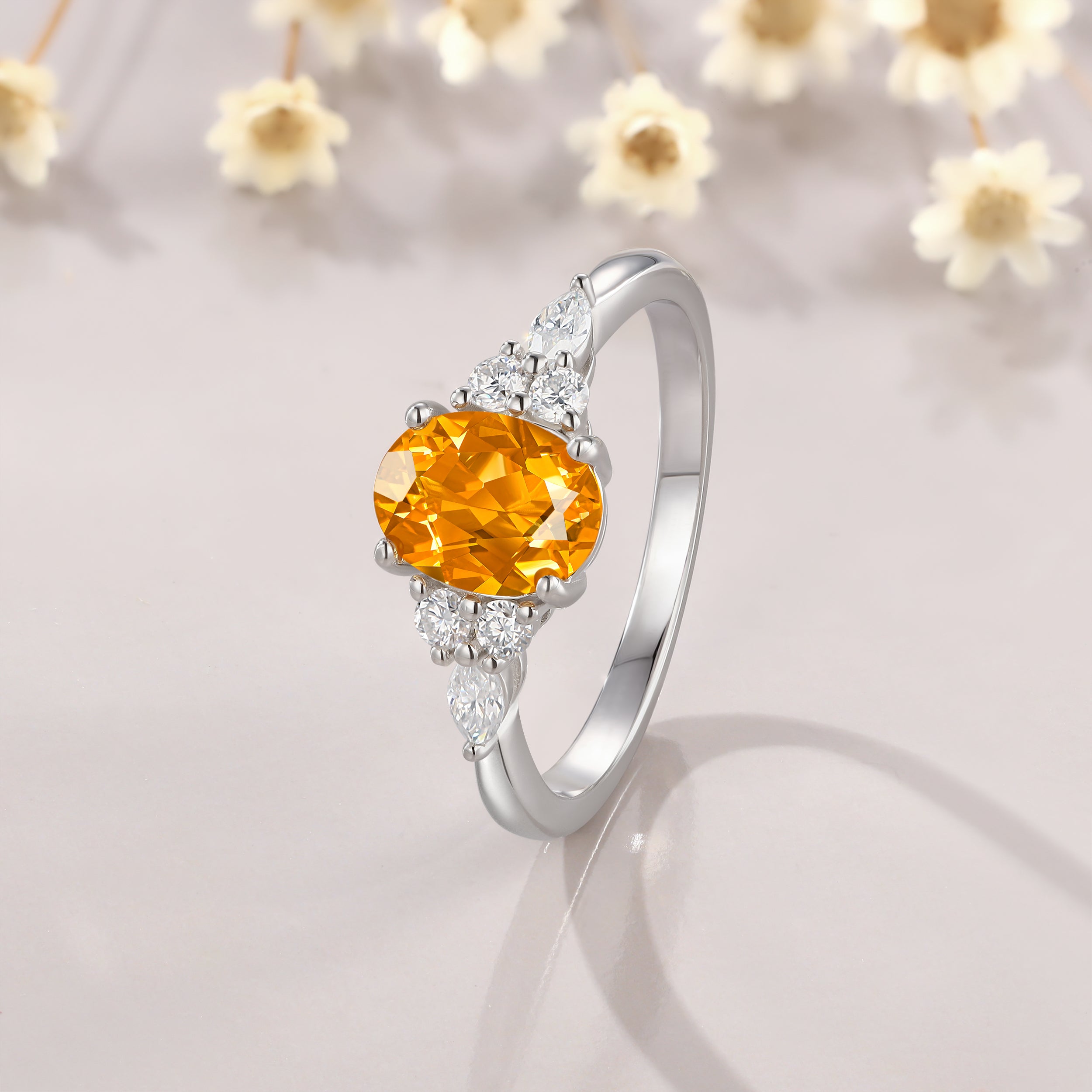 Ring for Scorpio Sagittarius, 6x8mm 1 1/2ct Citrine Oval Cut Ring, Moissanite Ring, Nov. Birthstone, Engagement Ring for Women, Gift for Her