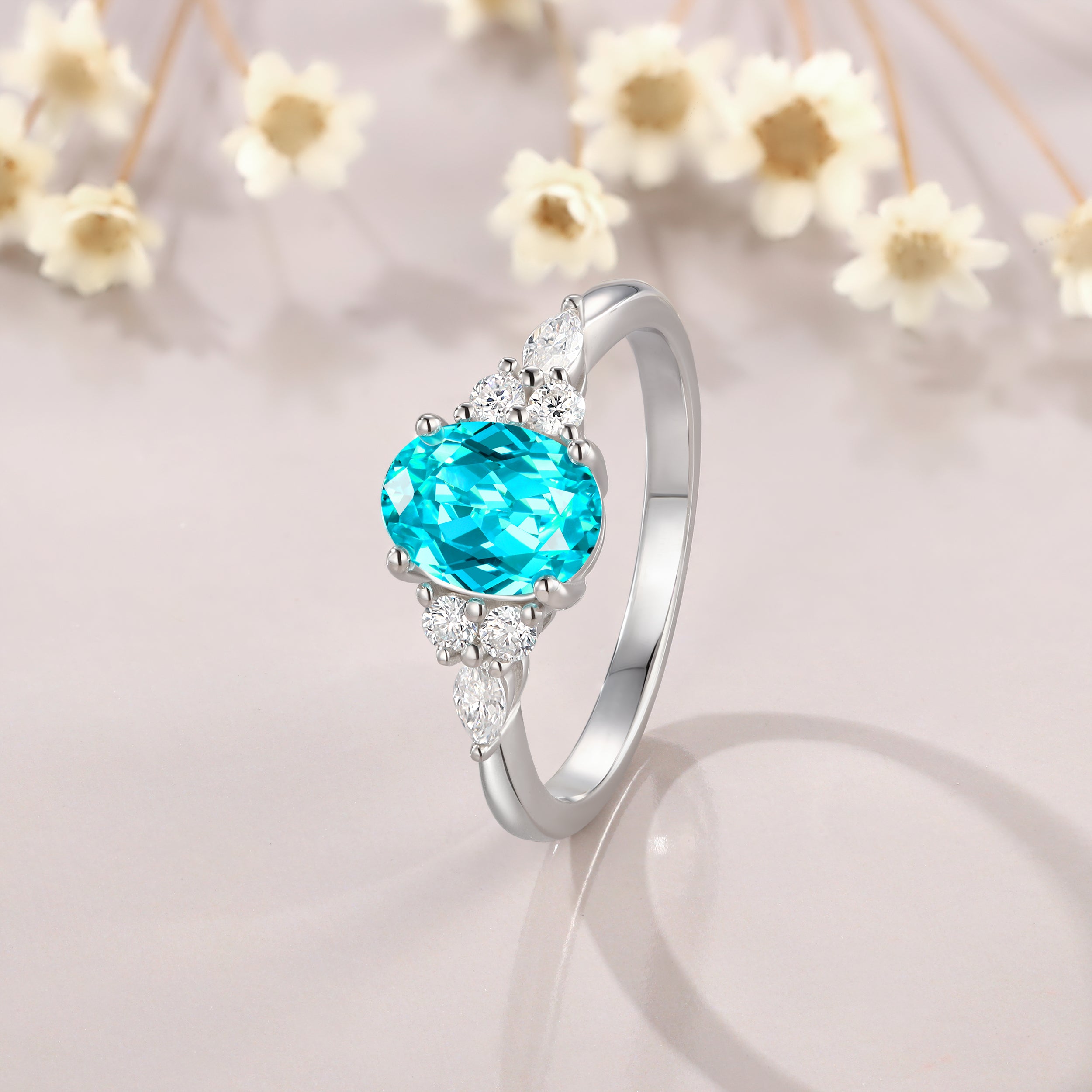 Ring for Libra & Scorpio, 6x8mm 1 1/2ct Paraiba Oval Cut Ring, Moissanite Ring, October Birthstone, Engagement Ring for Women, Gift for Her