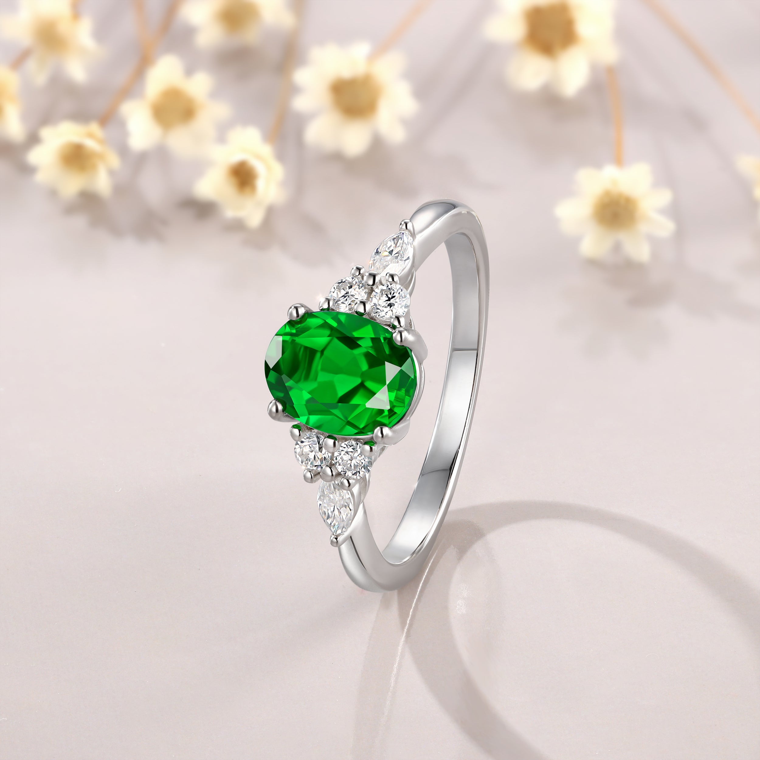 Ring for Taurus Gemini, Dainty 6x8mm 1 1/2ct Emerald Oval Cut Ring, Moissanite Ring, May Birthstone, Engagement Ring for Women, Gift for Her