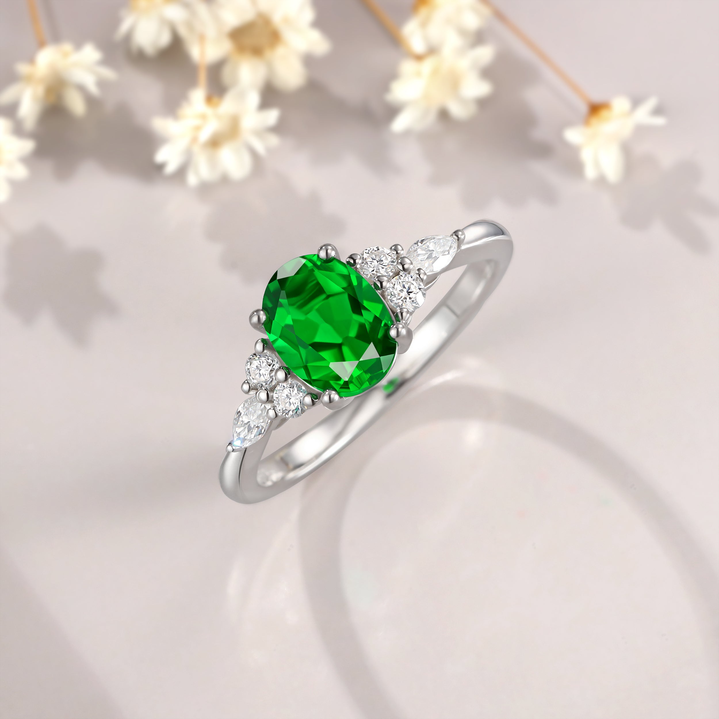 Ring for Taurus Gemini, Dainty 6x8mm 1 1/2ct Emerald Oval Cut Ring, Moissanite Ring, May Birthstone, Engagement Ring for Women, Gift for Her