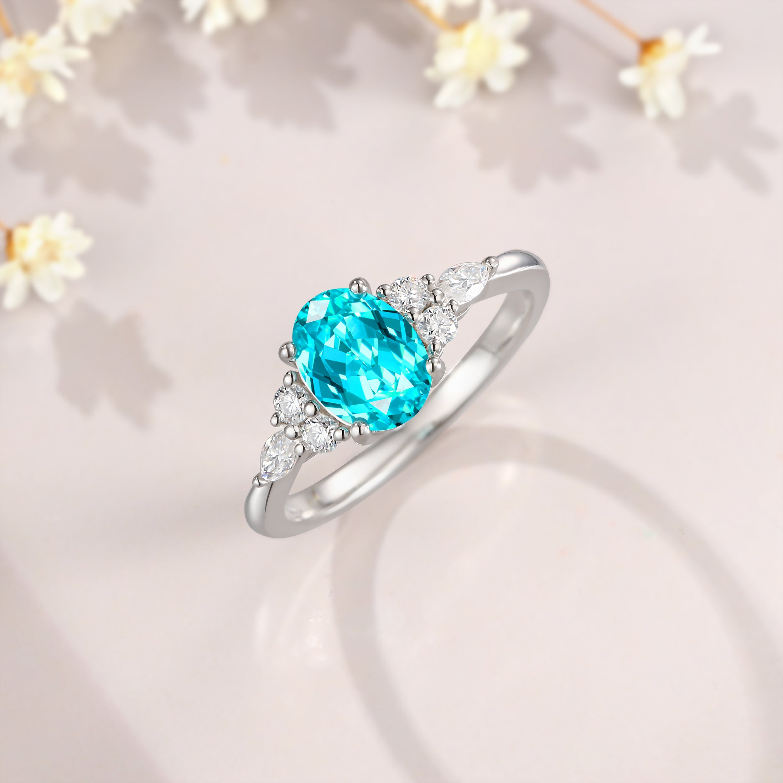 Ring for Libra & Scorpio, 6x8mm 1 1/2ct Paraiba Oval Cut Ring, Moissanite Ring, October Birthstone, Engagement Ring for Women, Gift for Her