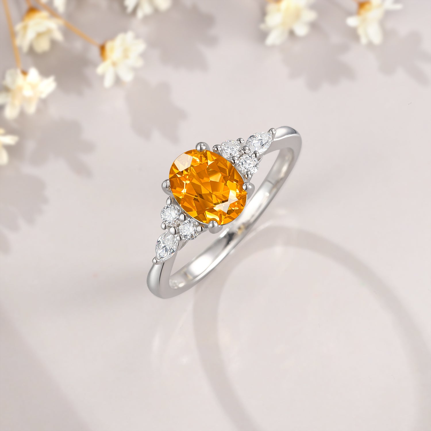 Ring for Scorpio Sagittarius, 6x8mm 1 1/2ct Citrine Oval Cut Ring, Moissanite Ring, Nov. Birthstone, Engagement Ring for Women, Gift for Her