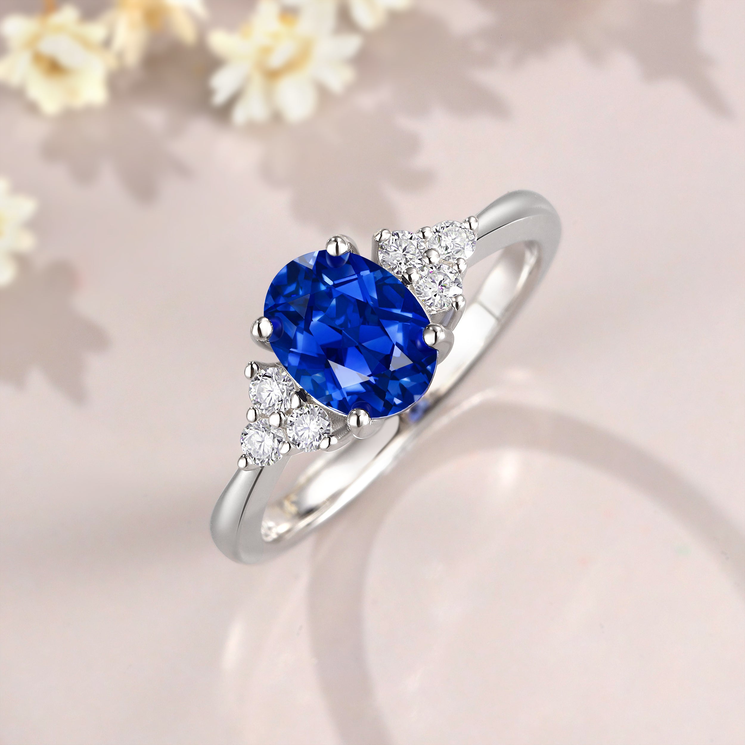 Ring for Libra & Virgo, 6x8mm 1 1/2ct Sapphire Oval Cut Ring, Moissanite Ring, September Birthstone, Engagement Ring for Women, Gift for Her