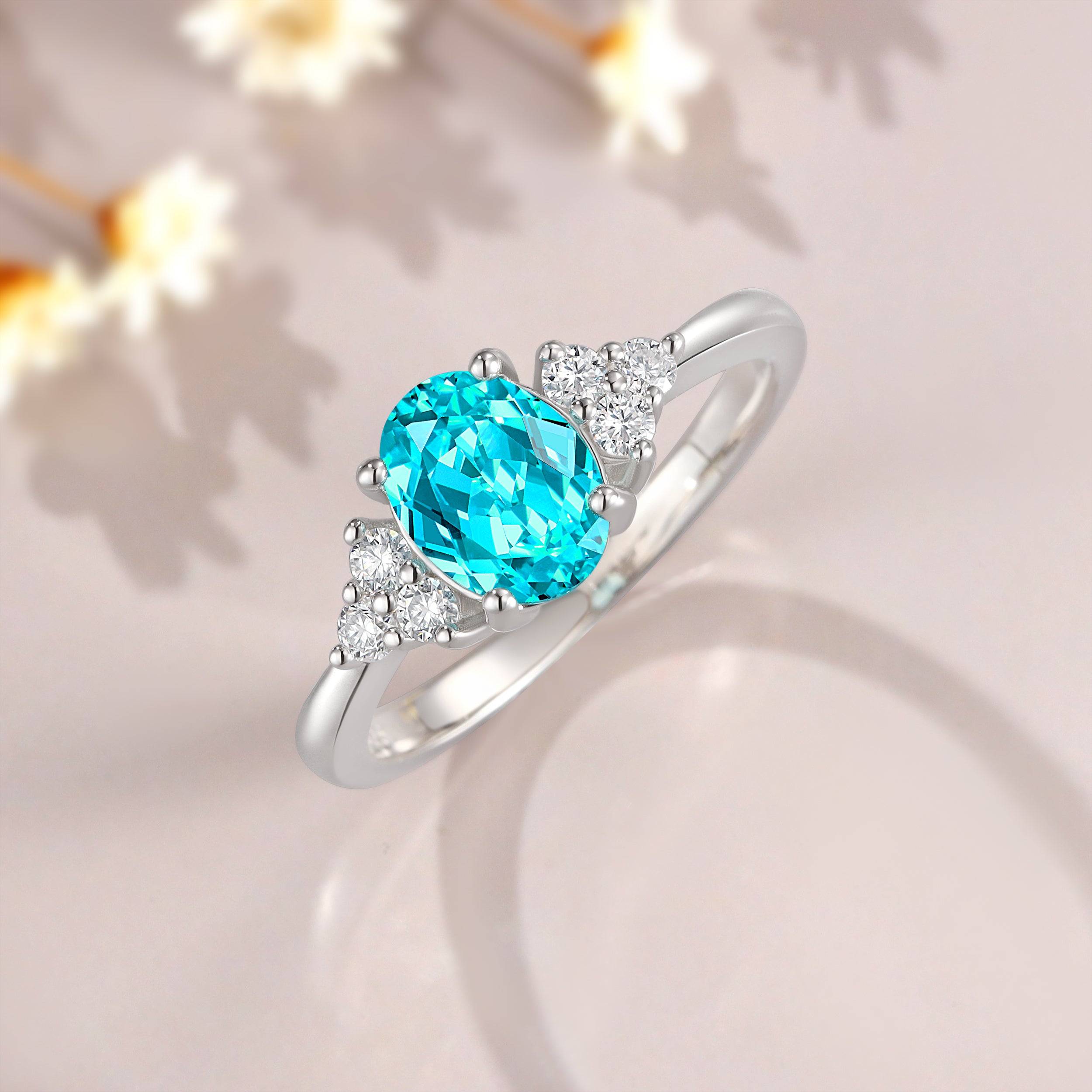 Ring for Libra & Scorpio, 6x8mm 1 1/2ct Paraiba Oval Cut Ring, Moissanite Ring, October Birthstone, Engagement Ring for Women, Gift for Her