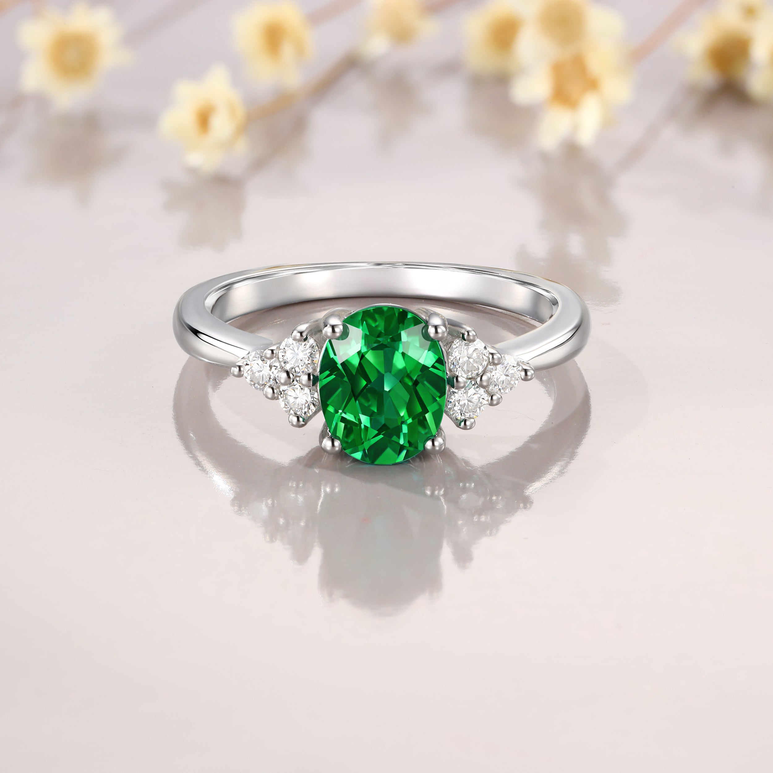 Ring for Taurus Gemini, Dainty 6x8mm 1 1/2ct Emerald Oval Cut Ring, Moissanite Ring, May Birthstone, Engagement Ring for Women, Gift for Her