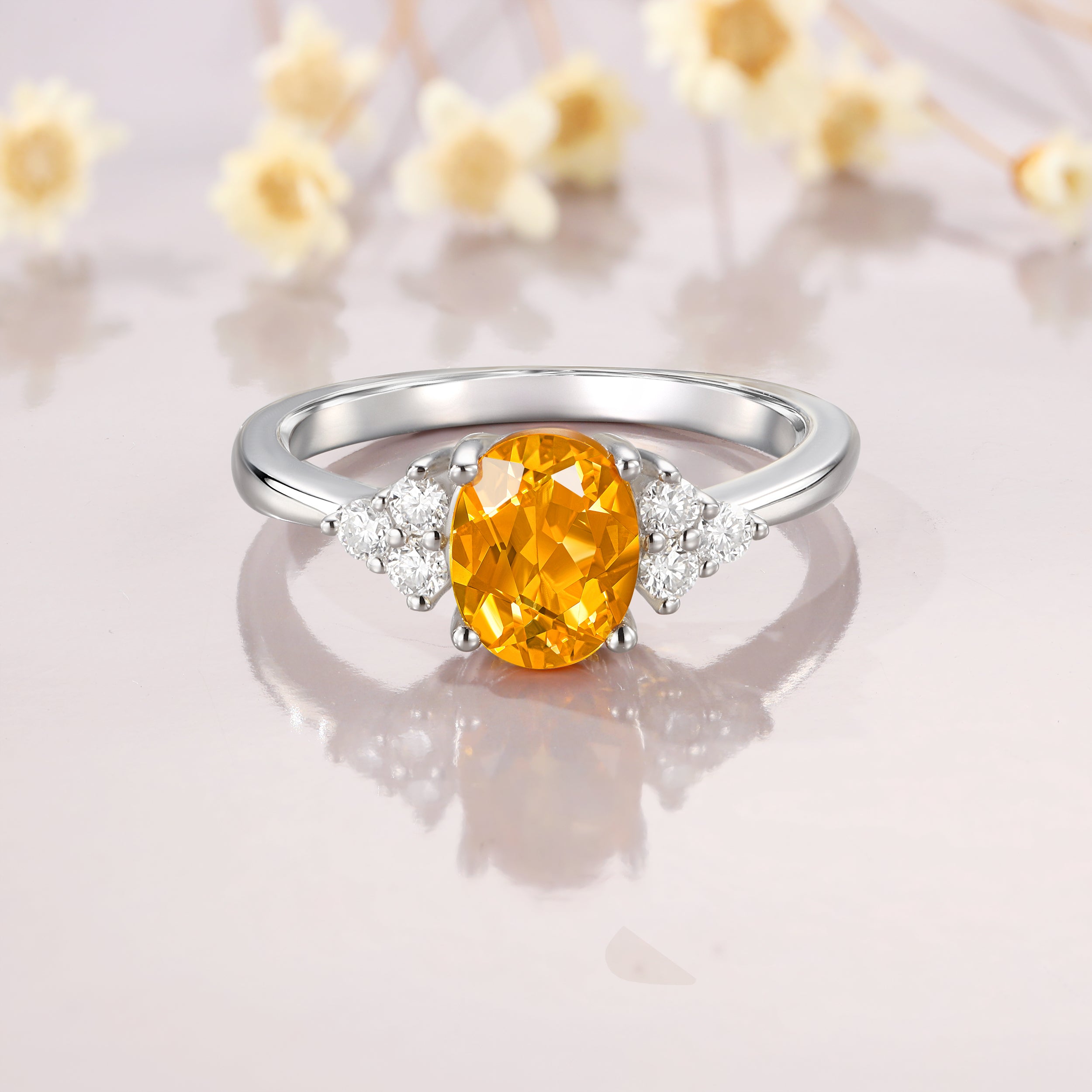 Ring for Scorpio Sagittarius, 6x8mm 1 1/2ct Citrine Oval Cut Ring, Moissanite Ring, Nov. Birthstone, Engagement Ring for Women, Gift for Her