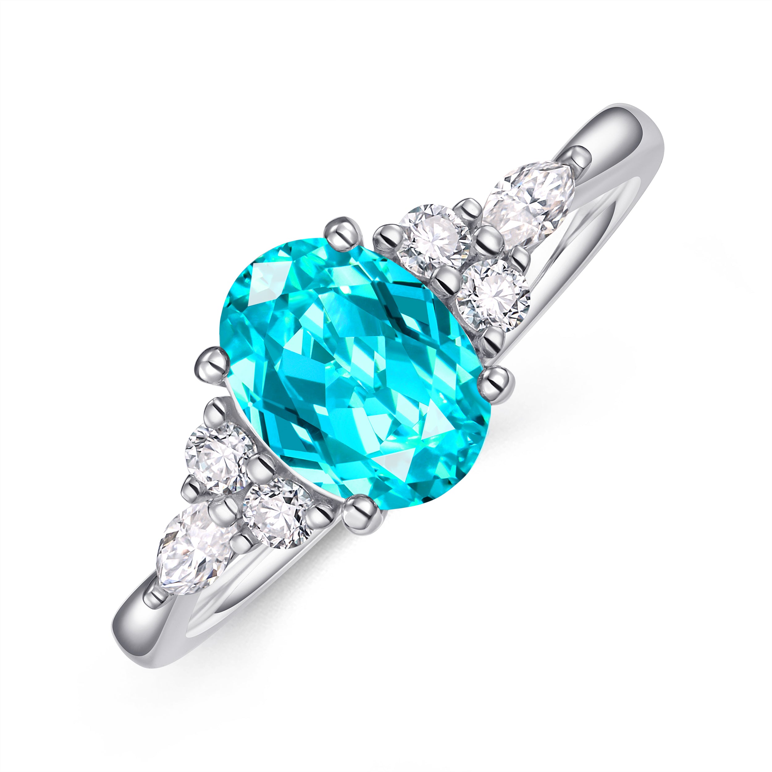 Ring for Libra & Scorpio, 6x8mm 1 1/2ct Paraiba Oval Cut Ring, Moissanite Ring, October Birthstone, Engagement Ring for Women, Gift for Her