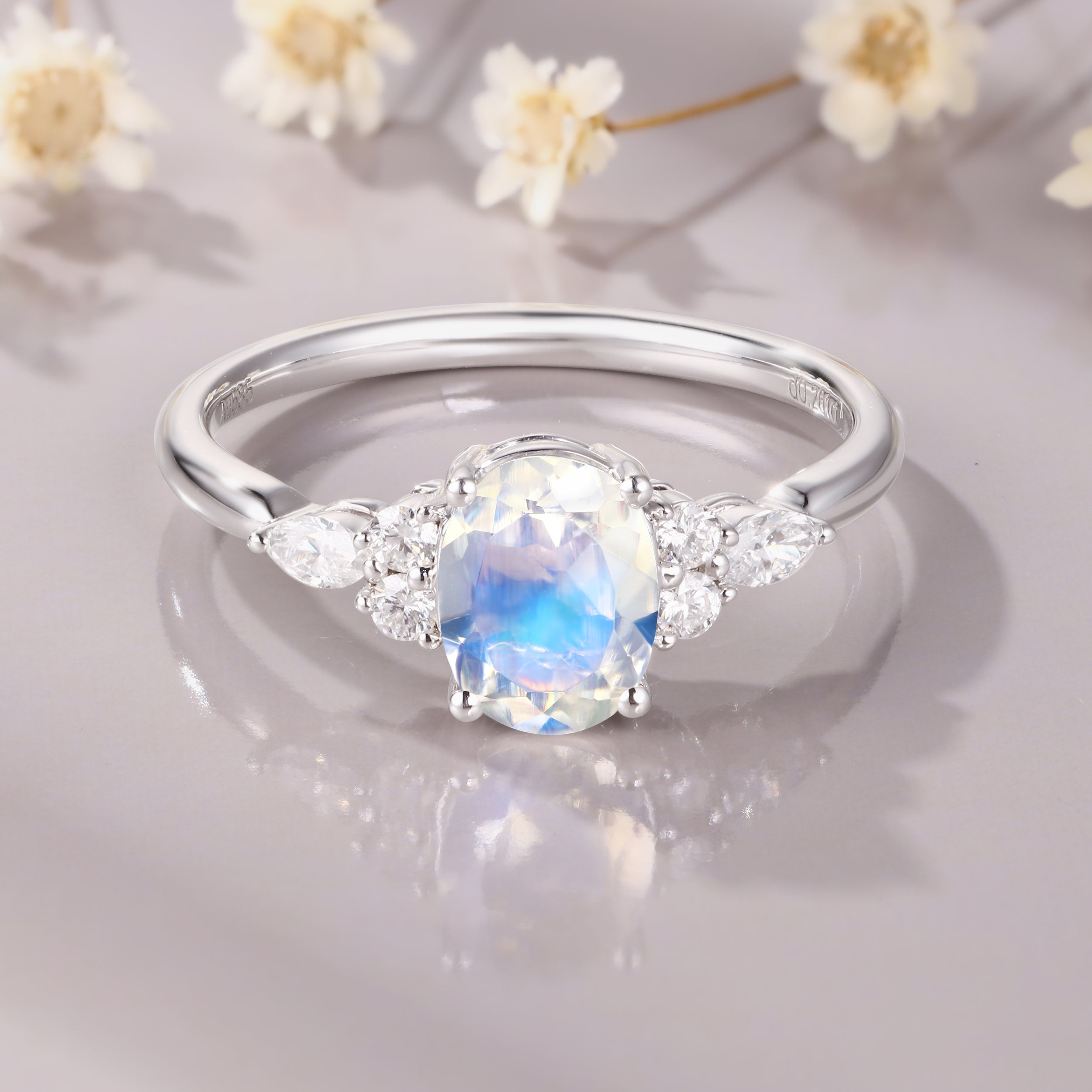 Oval shaped moonstone ring vintage moonstone engagement ring unique moissanite ring for women rose gold ring June birthstone jewelry gift