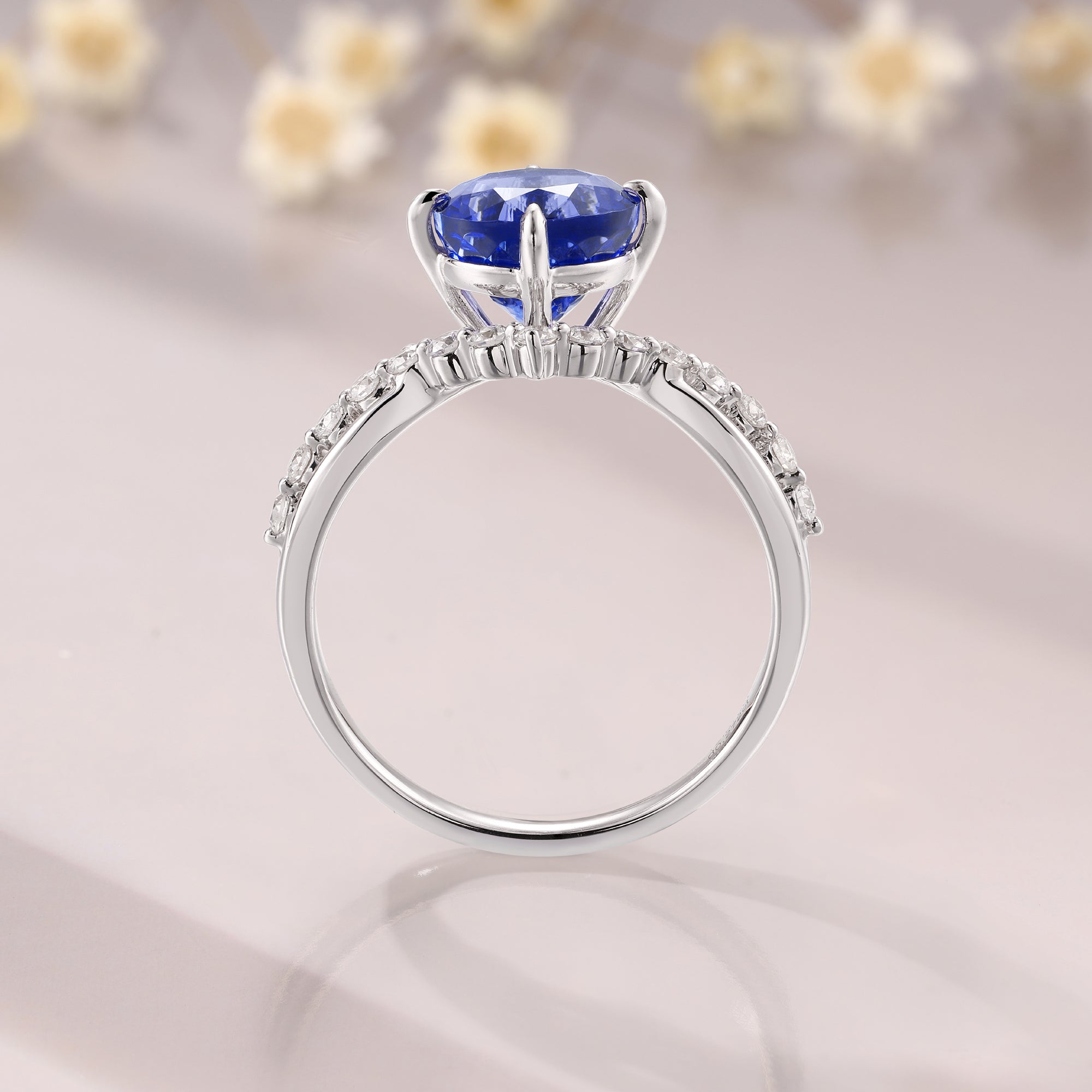 Round Cut Tanzanite Engagement Ring 14K white gold twisted Moissanite Ring Tanzanite solitaire ring for women