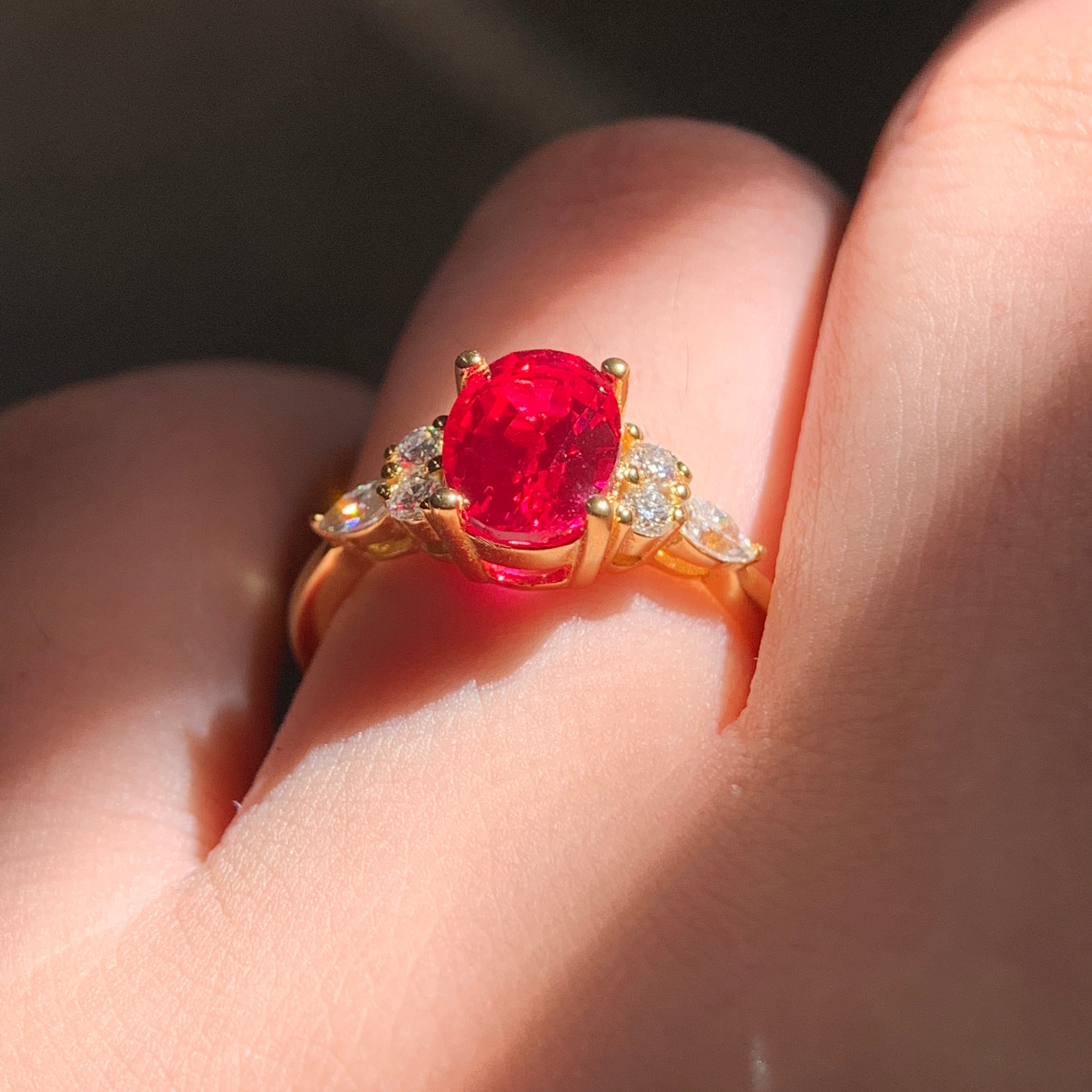 Oval Cut Red Ruby Engagement Ring 14K Yellow Gold marquise moissantie ring Art Deco Ruby Promise Ring Vintage Wedding Bridal Ring For Women